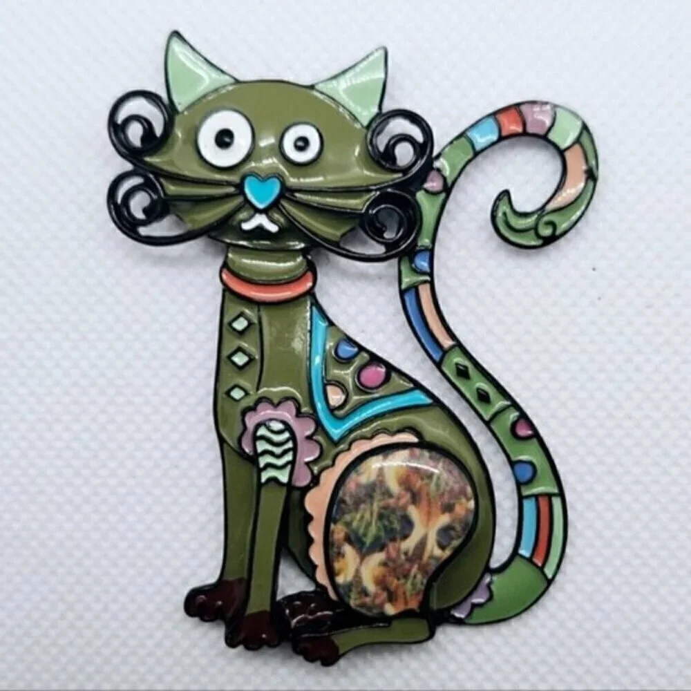 Adorable artistic large cat vintage style brooch - Picture 1 of 3